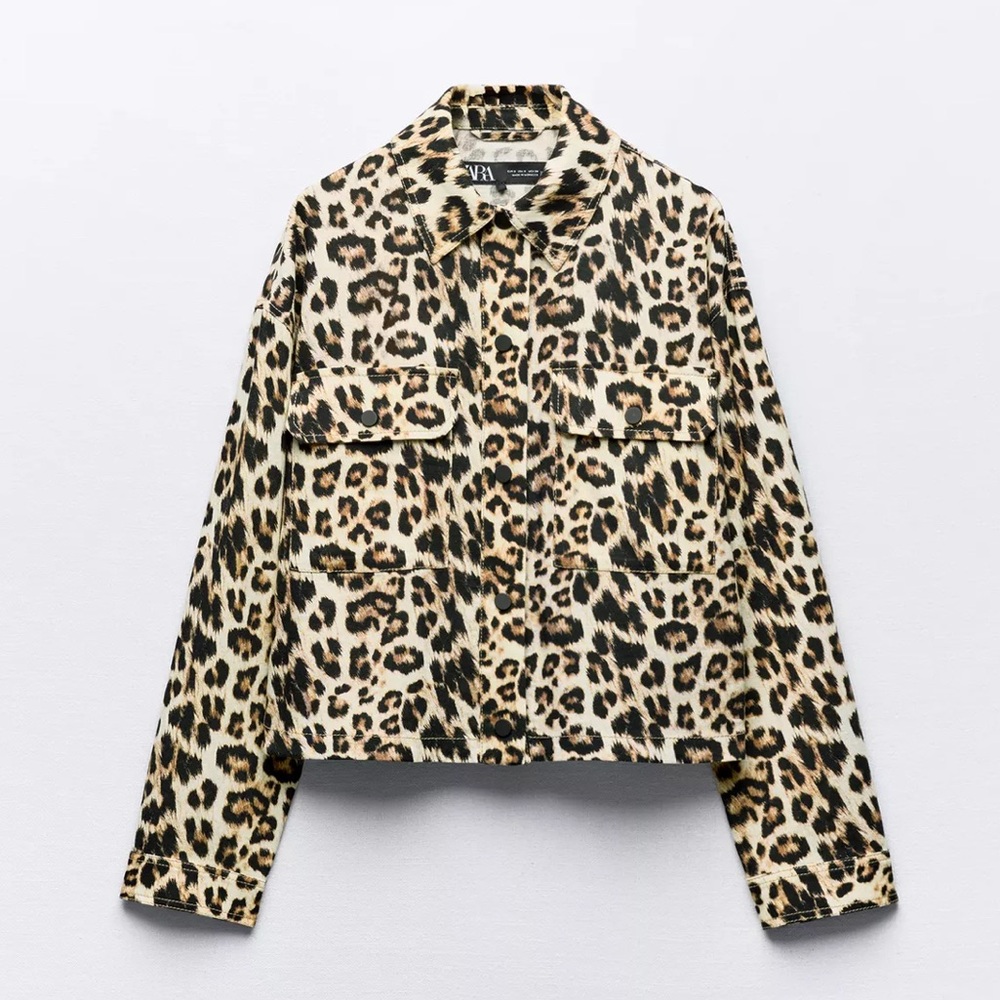 🆕 Zara Animal Print Linen Blend Overshirt